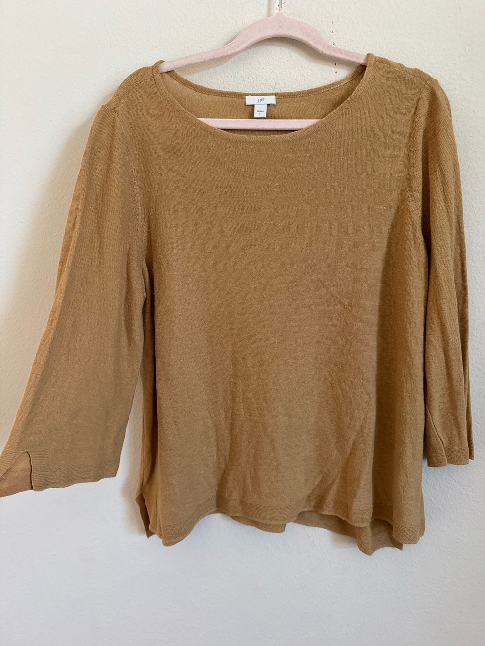 J. Jill Linen Cotton Lightweight Crewneck Blouse Top Camel Tan size L